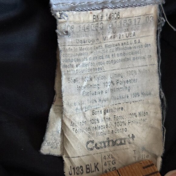 Carhartt Jacket 4XL Tall Arctic Quilted Black J133 Nylon Canvas Extremes Coat - Picture 13 of 13